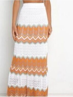 Petal & Pup White and Orange Chevron Crochet Maxi Skirt
